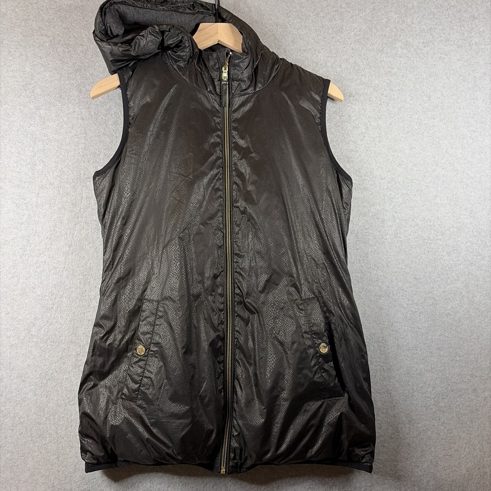 Michael Kors Gray/Black Down Insulated Hooded Full-Zip Puffer Vest -Small